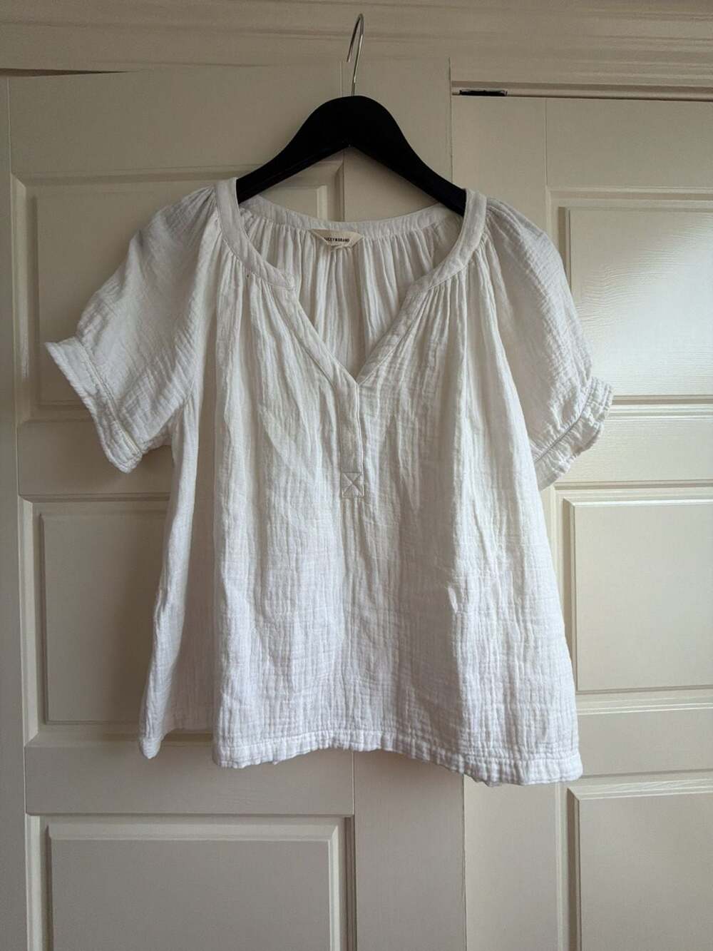 Lucky Brand V-Neck Blouse Size S 100% White Cotton Gauze